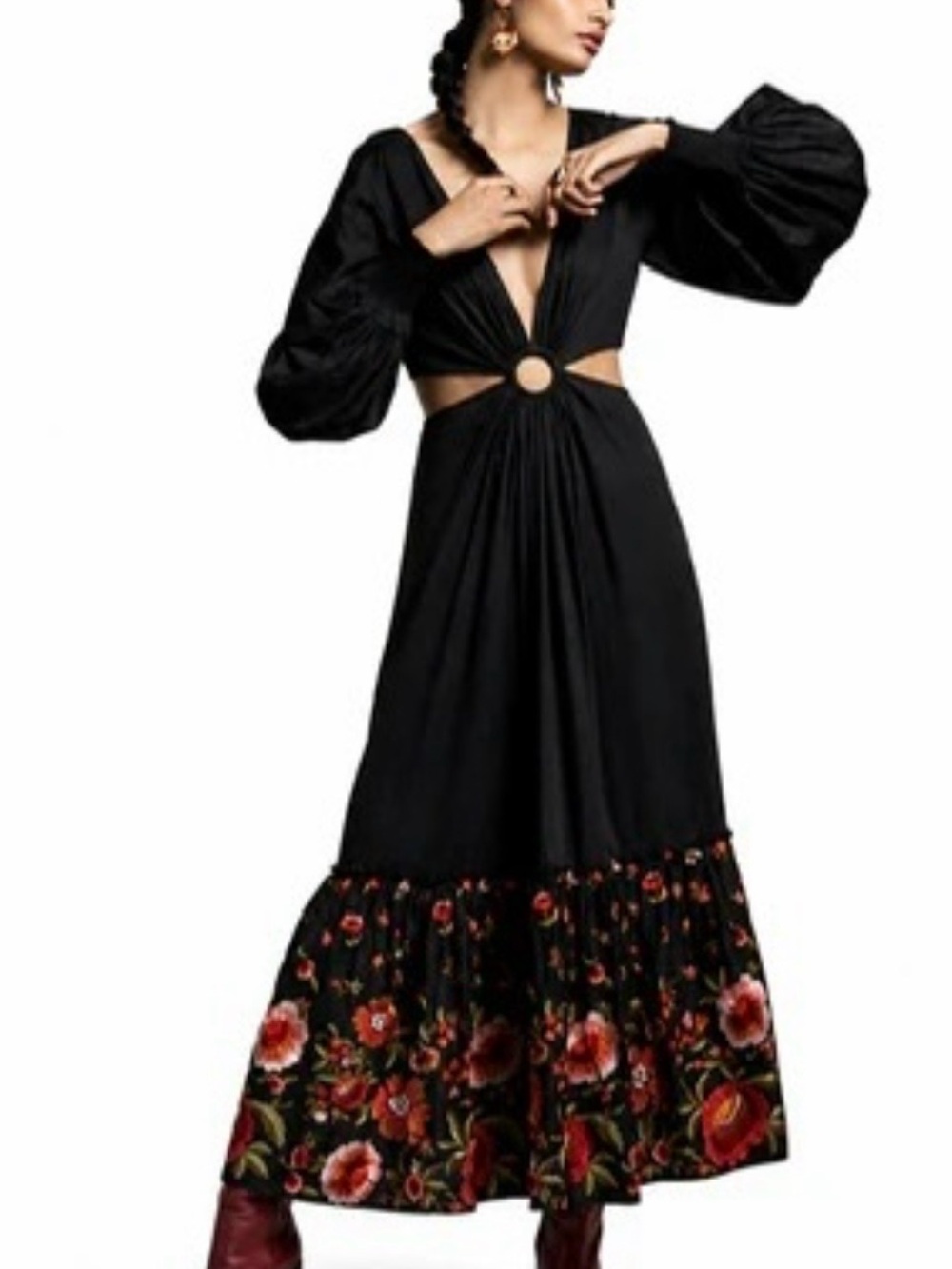 Anthropologie Geisha Designs Karolina Cut Out Maxi Dress Size 4 XS Black